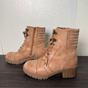 Guess Tan Lace-Up Quilted Ankle Boots